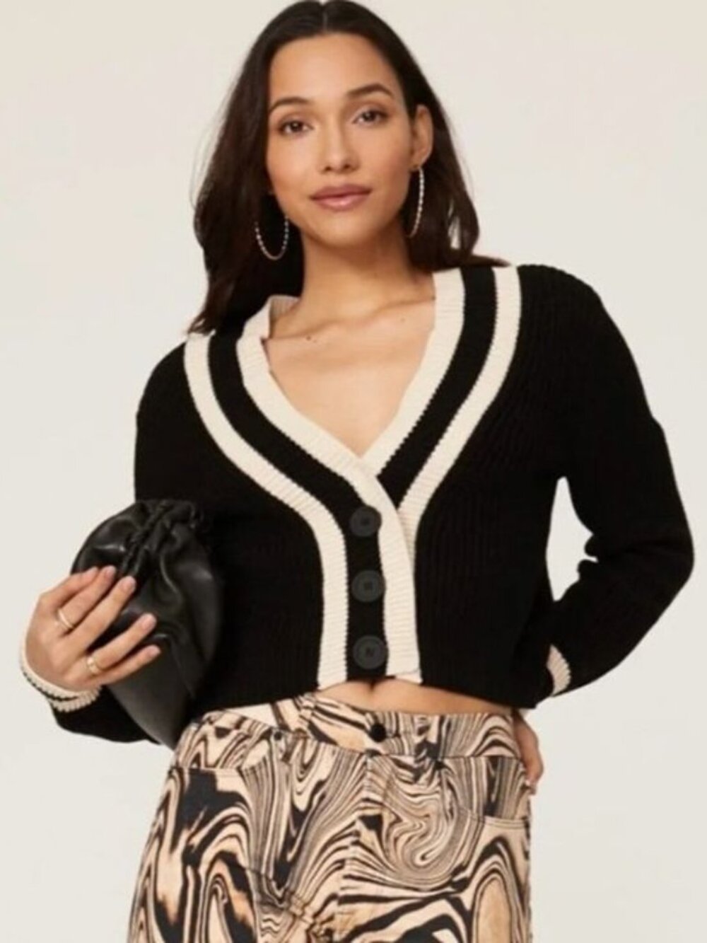 525 America Black Button Cashmere Cardigan Sweater